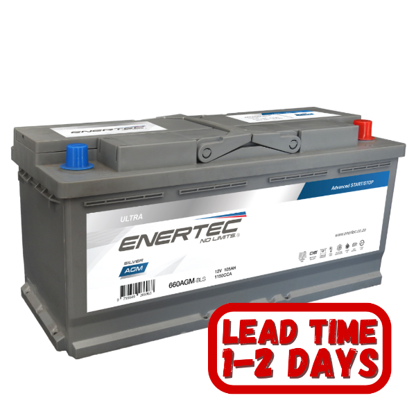 Enertec Silver Car Battery, 660/L6/I1 AGM, 12v 105ah, 1050 CCA, 12v 105ah 1050cca