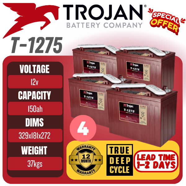 Picture of Trojan T1275 12V 150Ah Golf Cart Deep Cycle Battery x4