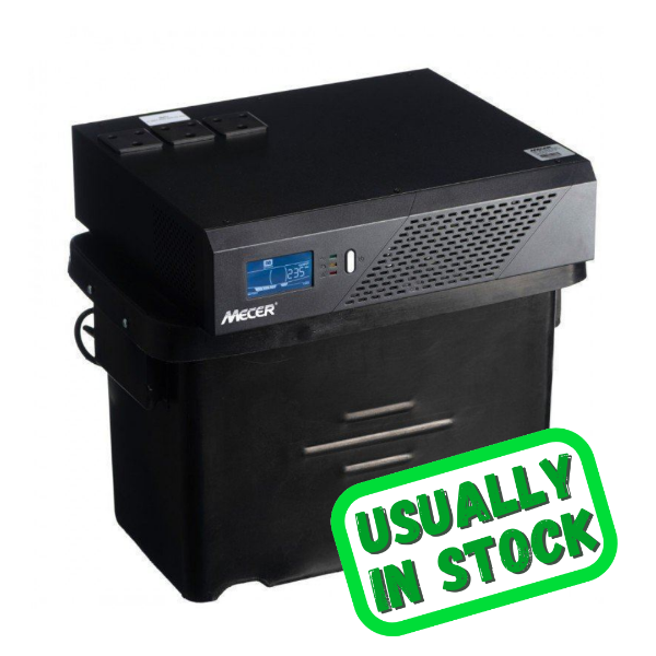 Picture of 720w/1200va Mecer Inverter on a box w/ 1 x 100Ah D/cycle battery