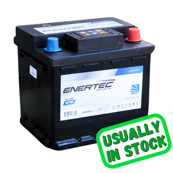 Enertec Silver 612 Efb, 12v 50ah 500cca, 12v car battery, 50Ah car battery, 500cca car battery, RHP car battery