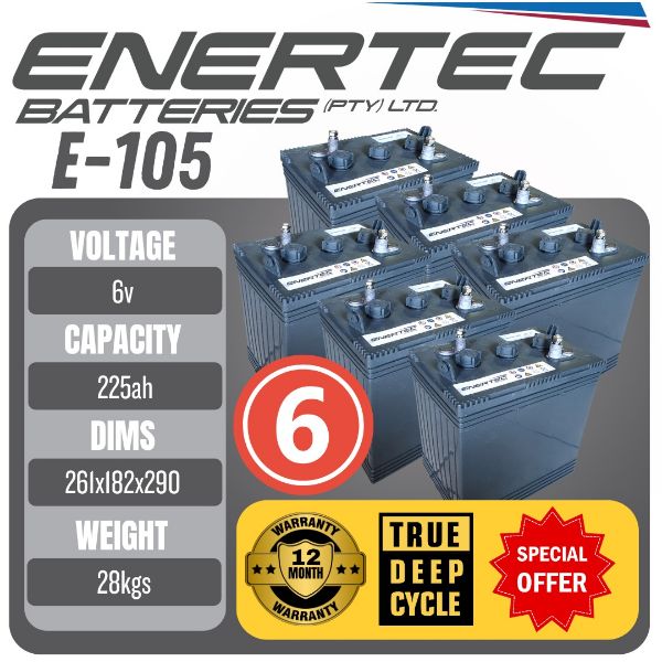 Picture of Enertec E105 6V 225Ah Deep Cycle Golf Cart Battery x 6