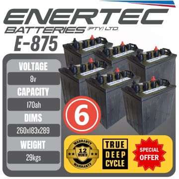 Show details for Enertec 8V 170Ah (T875 equivalent) Deep Cycle Golf Cart Battery Set of 6 Picture of Enertec 8V 170Ah (T875 equivalent) Deep Cycle Golf Cart Battery Set of 6