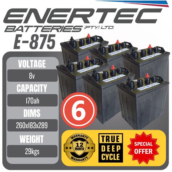Picture of Enertec E875 8V 170Ah Deep Cycle Golf Cart Battery Set of 6