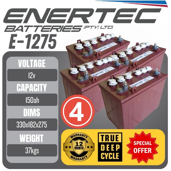 Picture of Enertec E1275 12V 150Ah Golf Cart Deep Cycle Battery x4