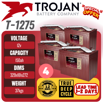 Show details for Trojan T1275 12V 150Ah Deep Cycle Golf Cart Battery Set of 4 T1275, 12v, 150ah, trojan, golfcart, golfcart battery