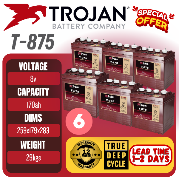 t875, 8v, 170ah, golfcart battery, trojan