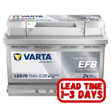 Show details for VARTA LED70 EFB Professional Dual Purpose 12v 70Ah 760CCA Car Battery 930 070 076 Varta LED70 Battery, EFB Car Battery, 652 efb, 12v 70ah, LED70