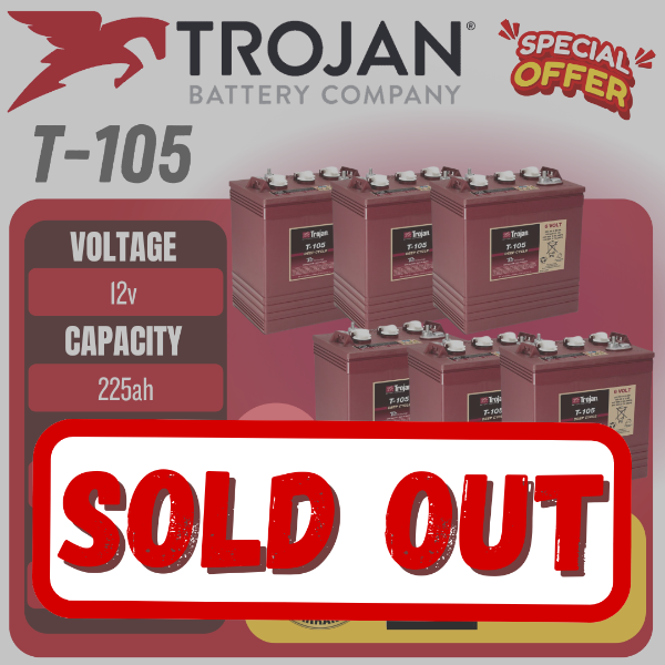 Picture of Trojan T105 6V 225Ah Deep Cycle Golf Cart Battery x 6