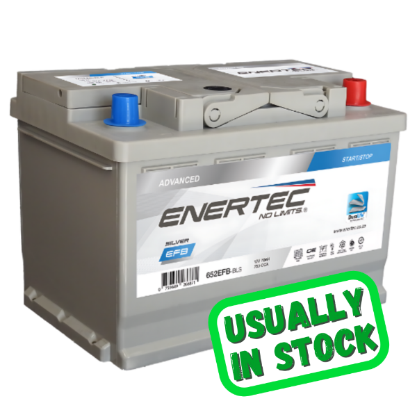 Enertec Silver 652 EFB, 12v 70ah 750cca, 12v car battery, 70Ah car battery, 750CCA car battery, EFB car battery