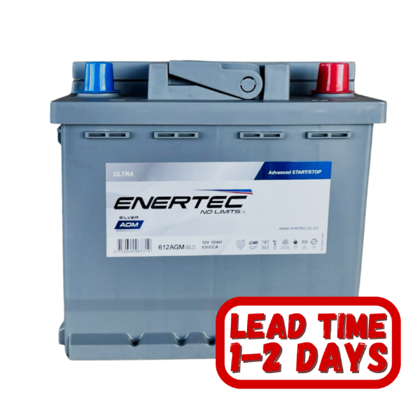 Enertec 612 AGM Silver 12v, 50ah, 630CCA RHP Car Battery