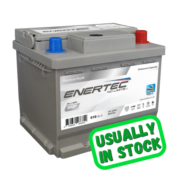 619, 12v car battery, 45Ah car battery, 450cca car battery, enertec silver, 12v 45ah 450cca